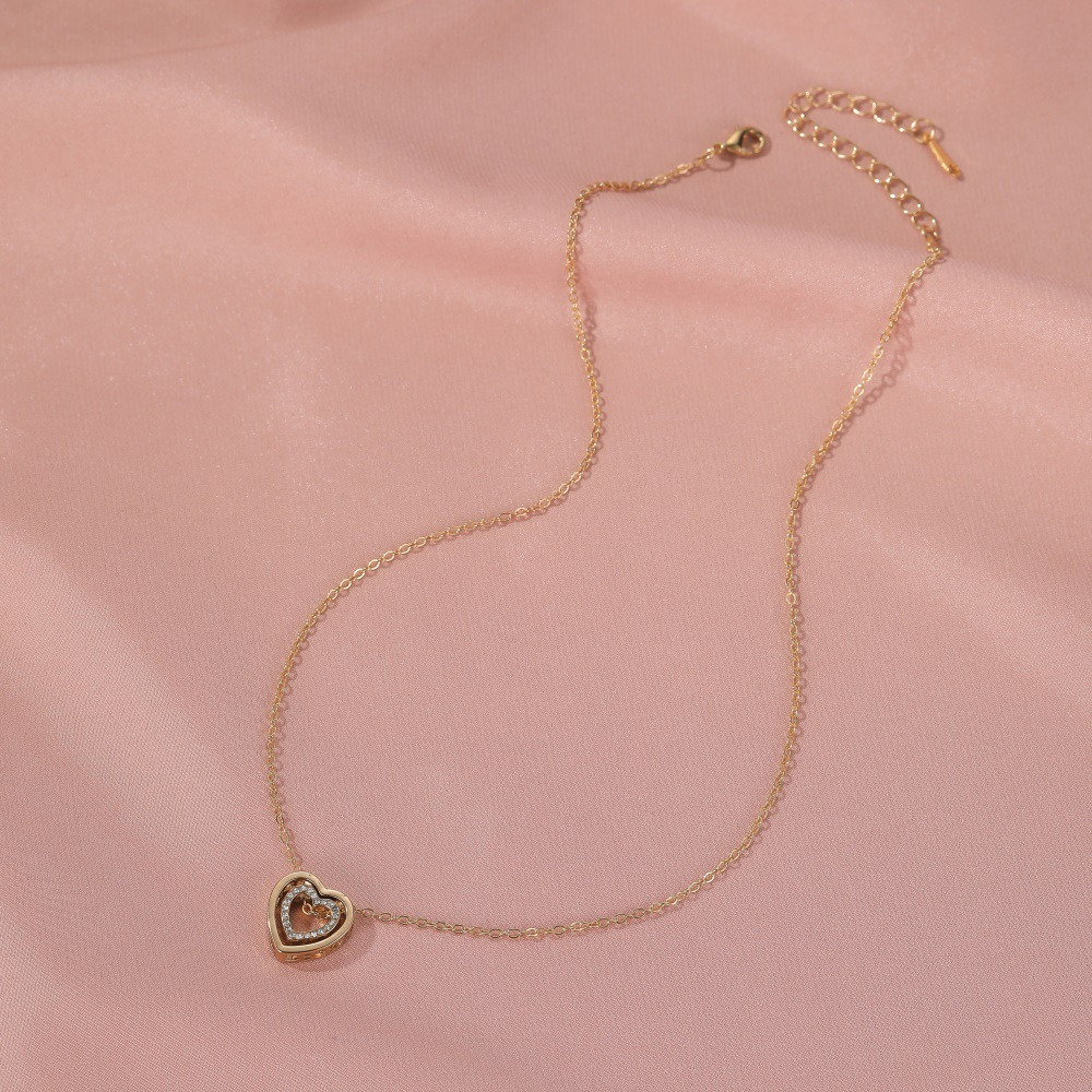 Sweet and Classy Heart within Heart Gold Tone Necklace
